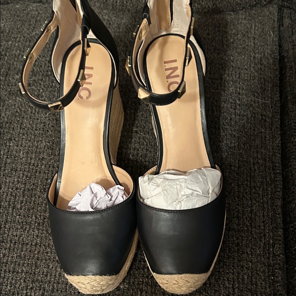 INC International Concepts Black Espadrille Wedge Sandals